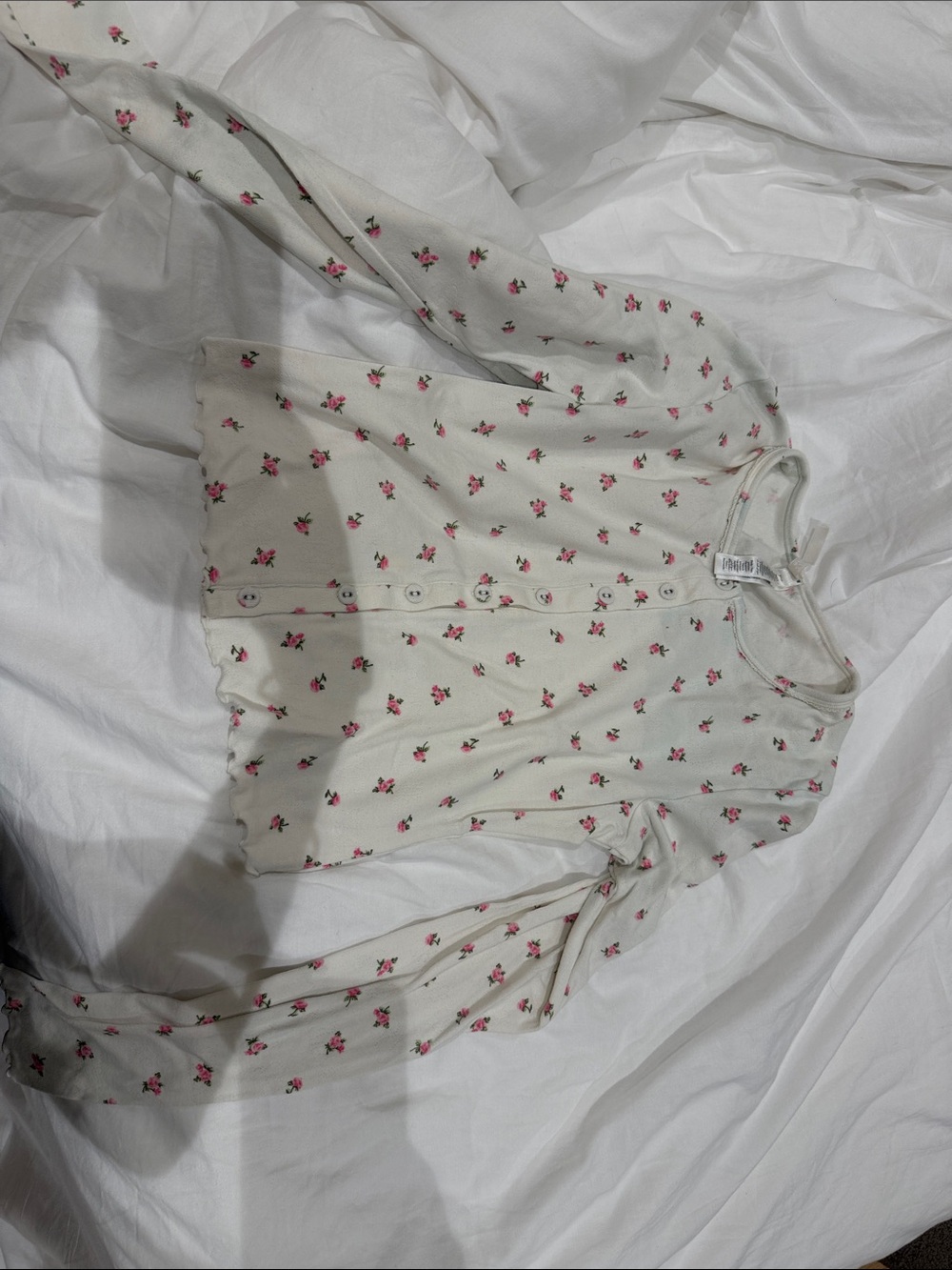 SKIMS Cream Button-Front Top with Pink Floral Print